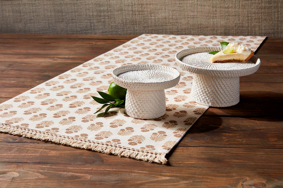 Woven Stoneware Pedestal Server