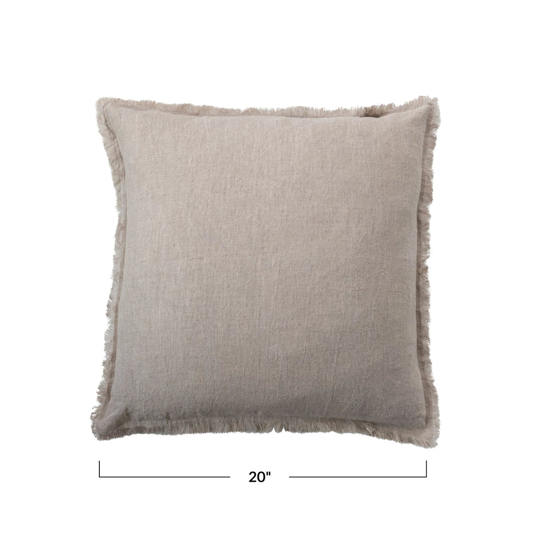 20" Square Stonewashed Linen Pillow w/ Fringe