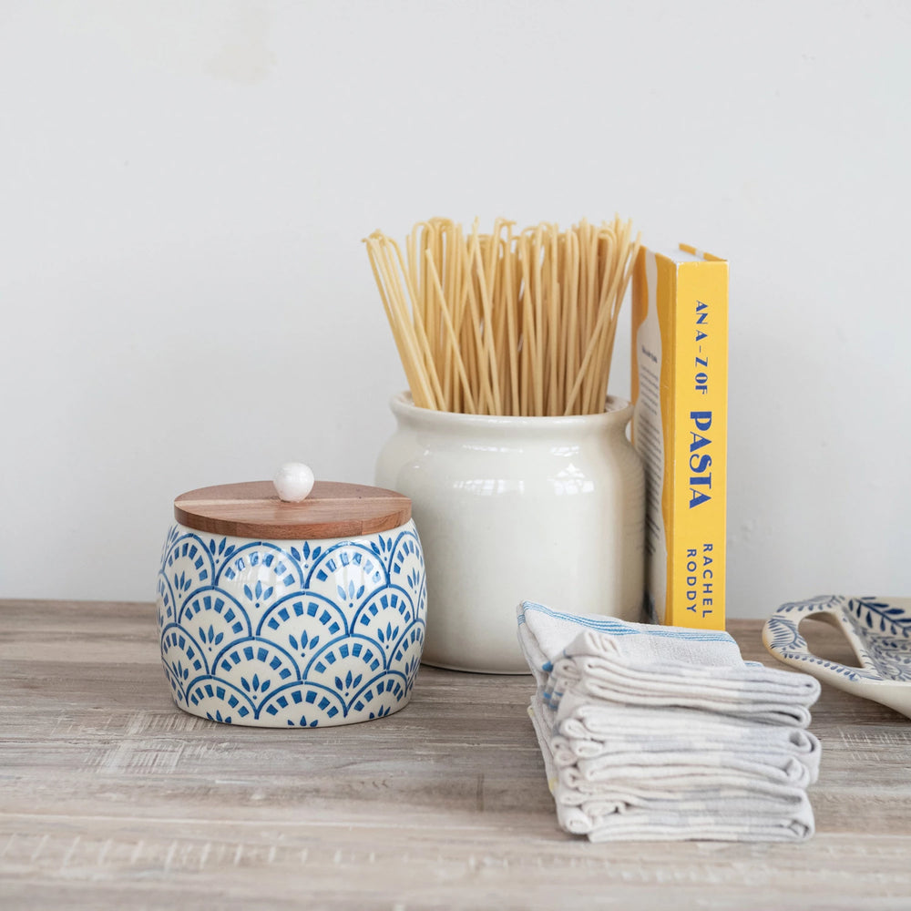 Stoneware Canister with Acacia Wood Lid