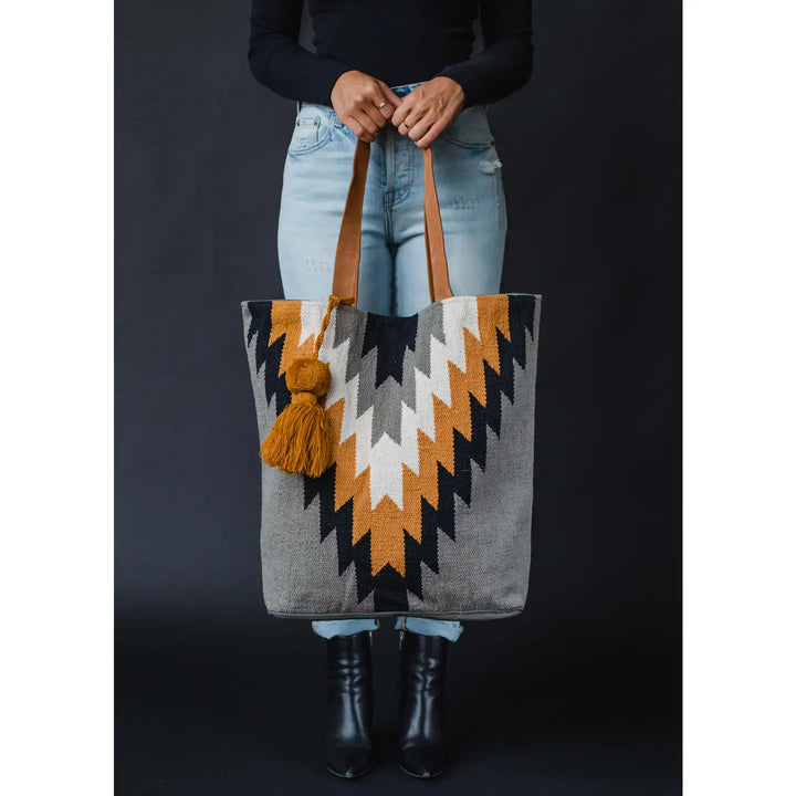 Gray, Black, Mustard, & Cream Aztec Tote