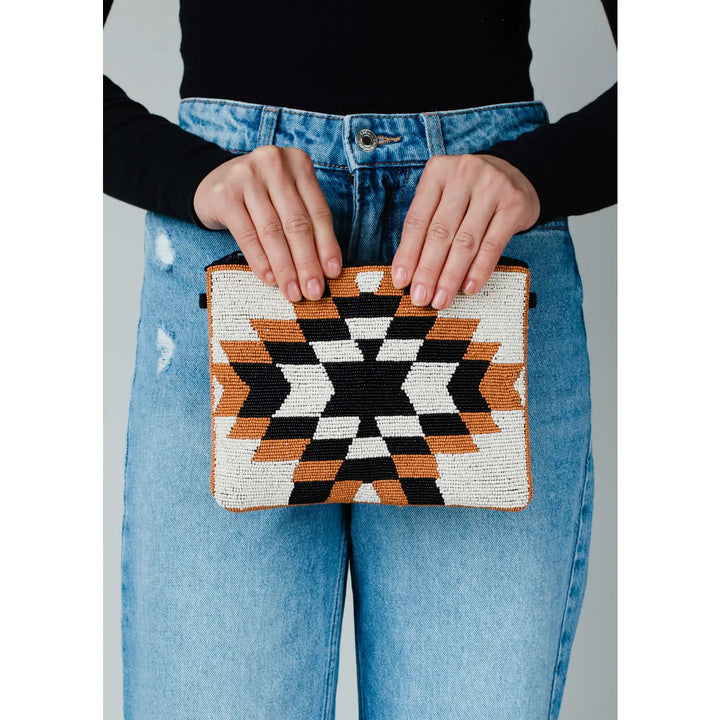 Beige, Brown, & Black Aztec Wristlet