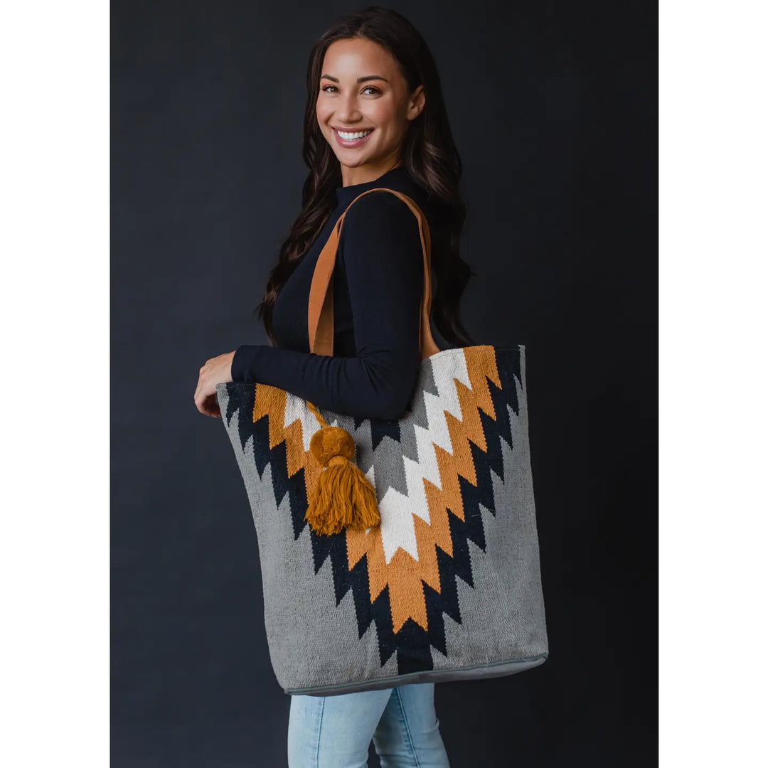 Gray, Black, Mustard, & Cream Aztec Tote