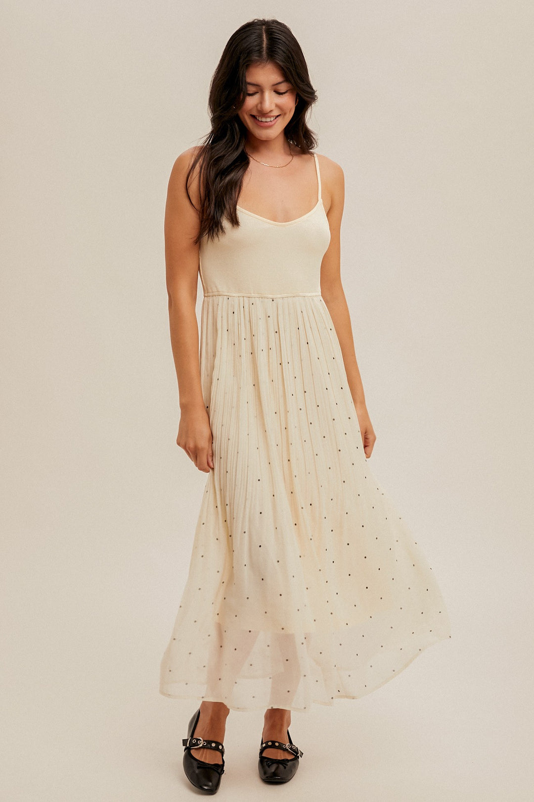Ry Polka Dot Pleated Cami Dress