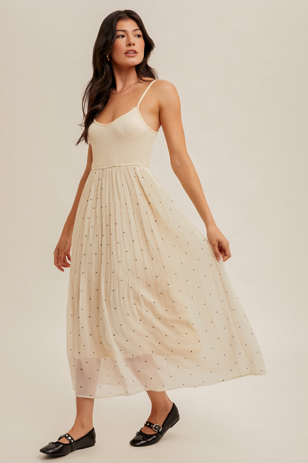 Ry Polka Dot Pleated Cami Dress