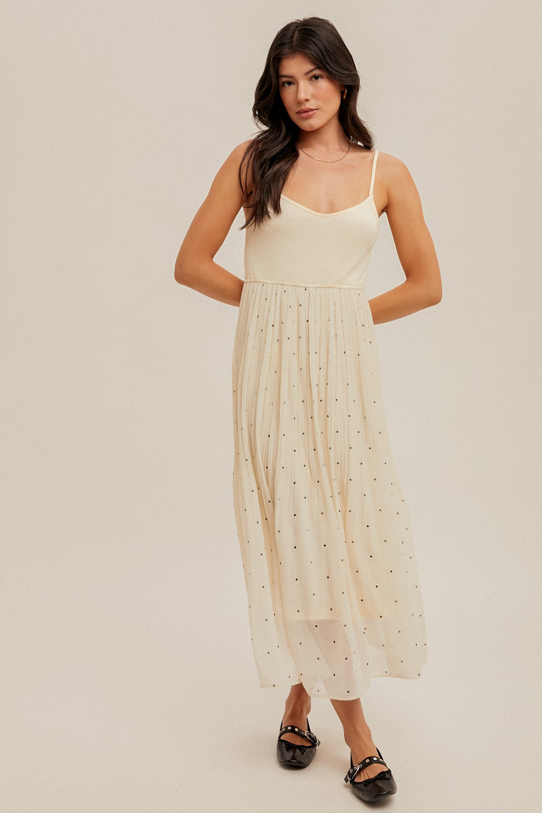 Ry Polka Dot Pleated Cami Dress