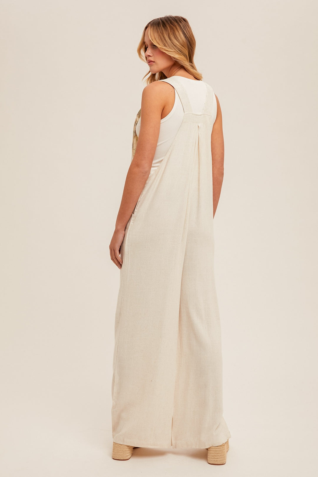 Kaelie Crochet and Floral Linen Overalls