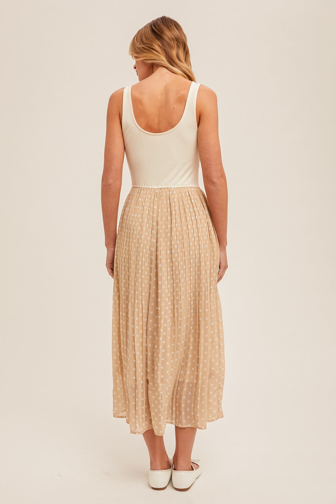 Alena Pleated Polka Dot Midi Dress