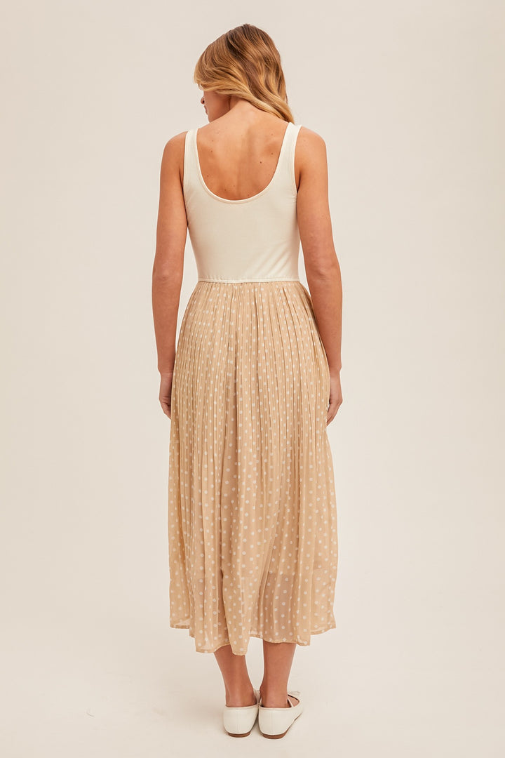 Alena Pleated Polka Dot Midi Dress