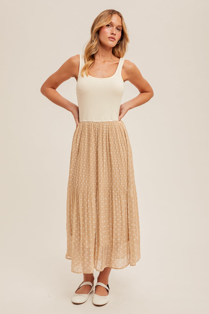 Alena Pleated Polka Dot Midi Dress