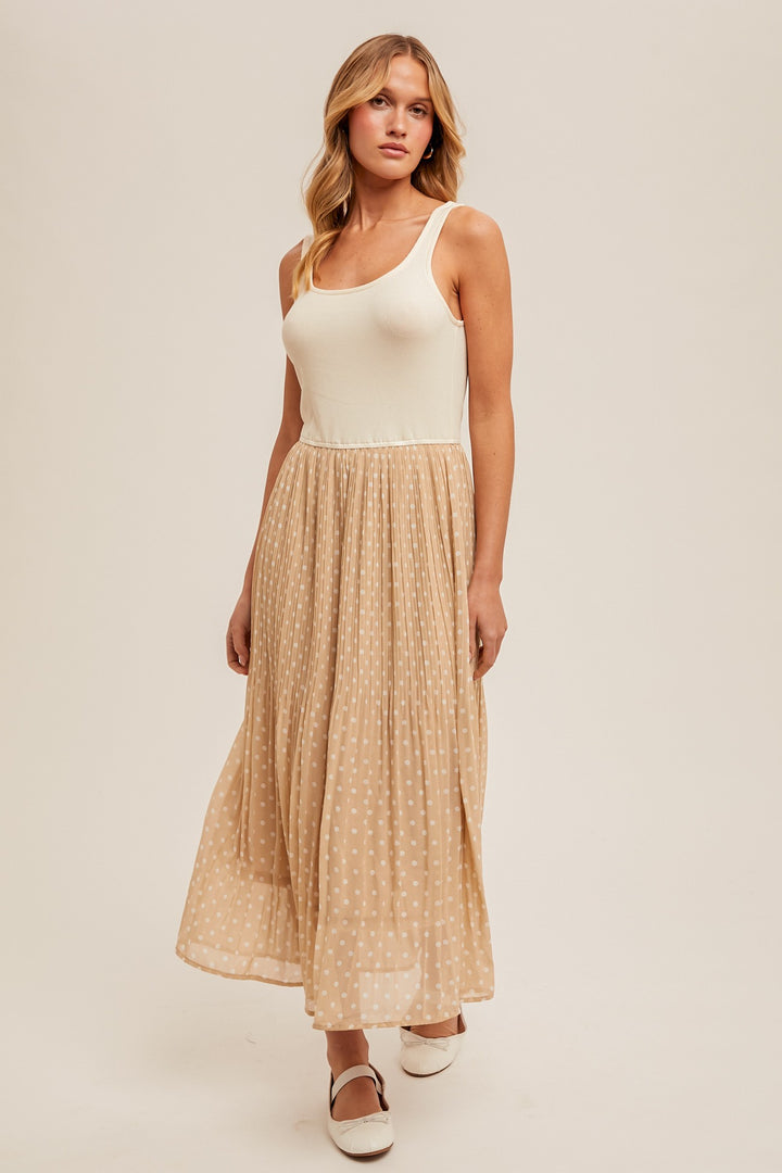 Alena Pleated Polka Dot Midi Dress