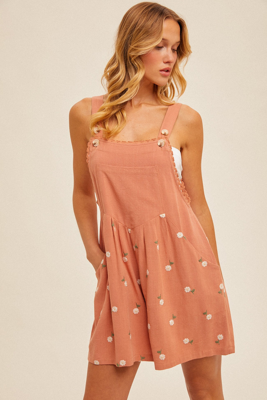 Ashlyn Floral Embroidery Short Overall
