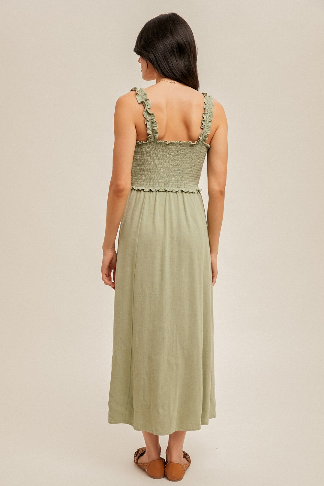 Cora Smocked Button Front Linen Cami Dress