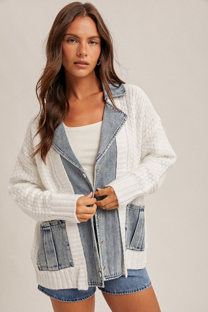 Dally Denim Contrast Sweater Cardigan