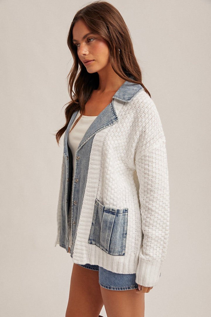 Dally Denim Contrast Sweater Cardigan