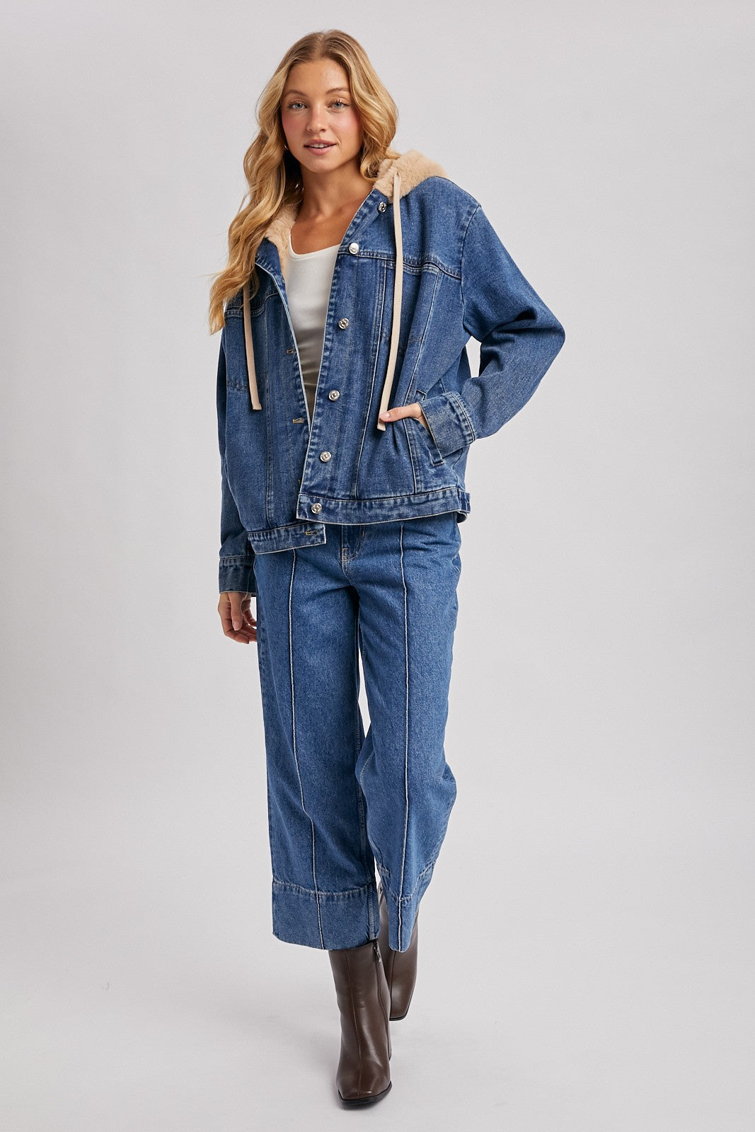 Esther Button Down Faux Fur Denim Jacket