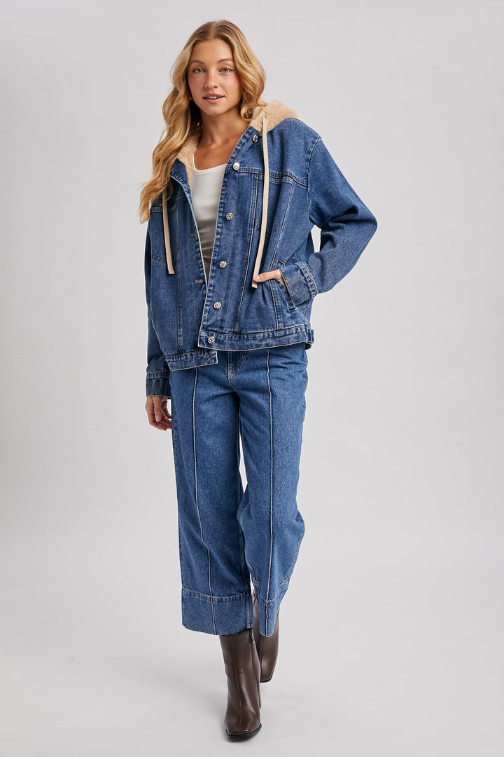 Esther Button Down Faux Fur Denim Jacket