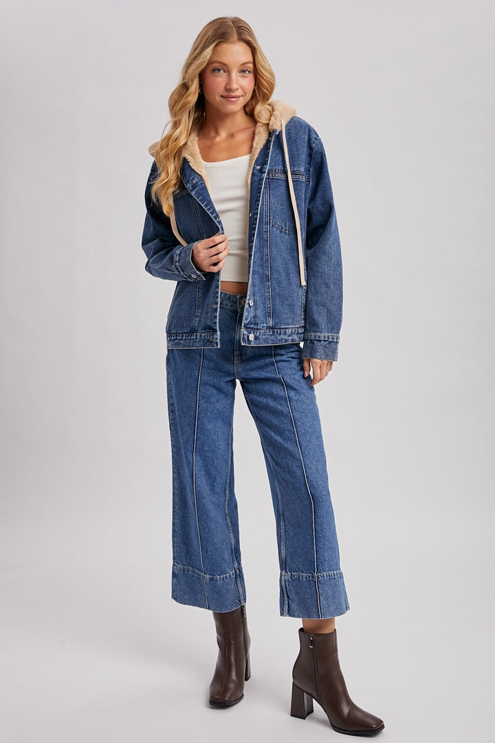 Esther Button Down Faux Fur Denim Jacket