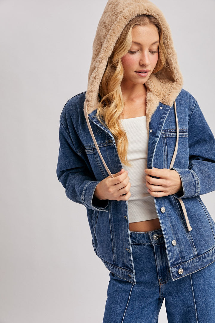 Esther Button Down Faux Fur Denim Jacket