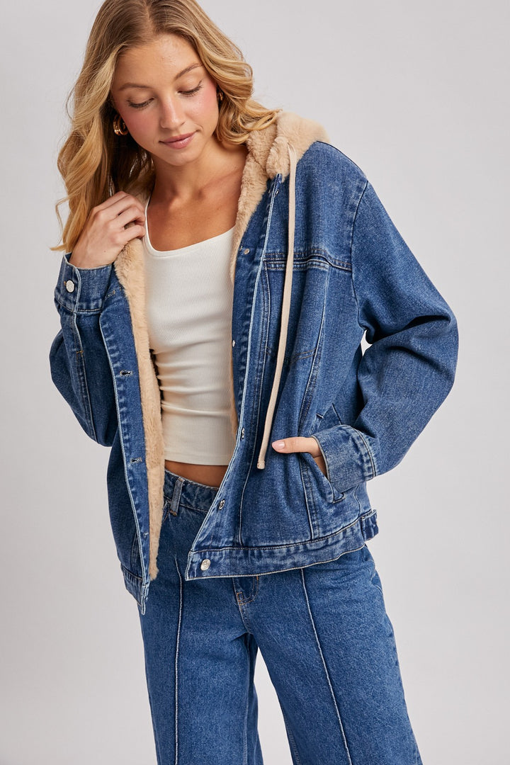 Esther Button Down Faux Fur Denim Jacket