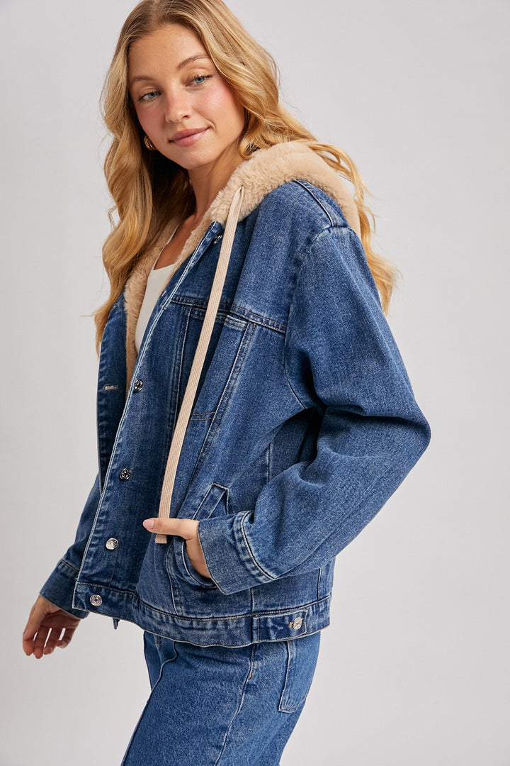 Esther Button Down Faux Fur Denim Jacket