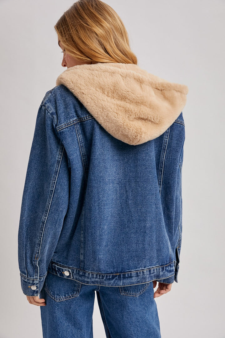 Esther Button Down Faux Fur Denim Jacket