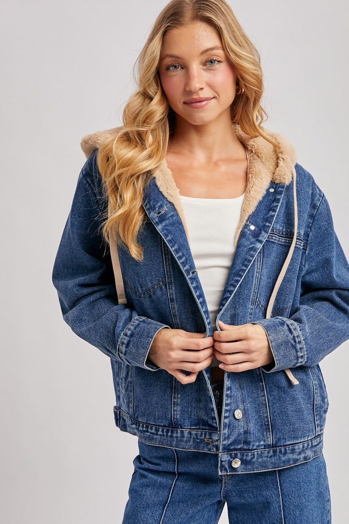 Esther Button Down Faux Fur Denim Jacket