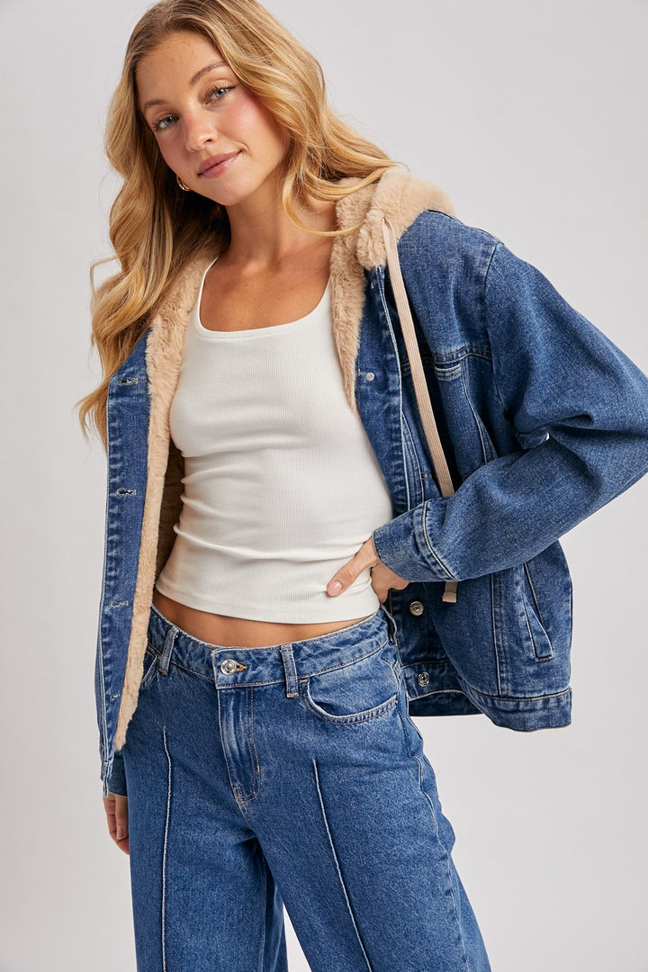 Esther Button Down Faux Fur Denim Jacket