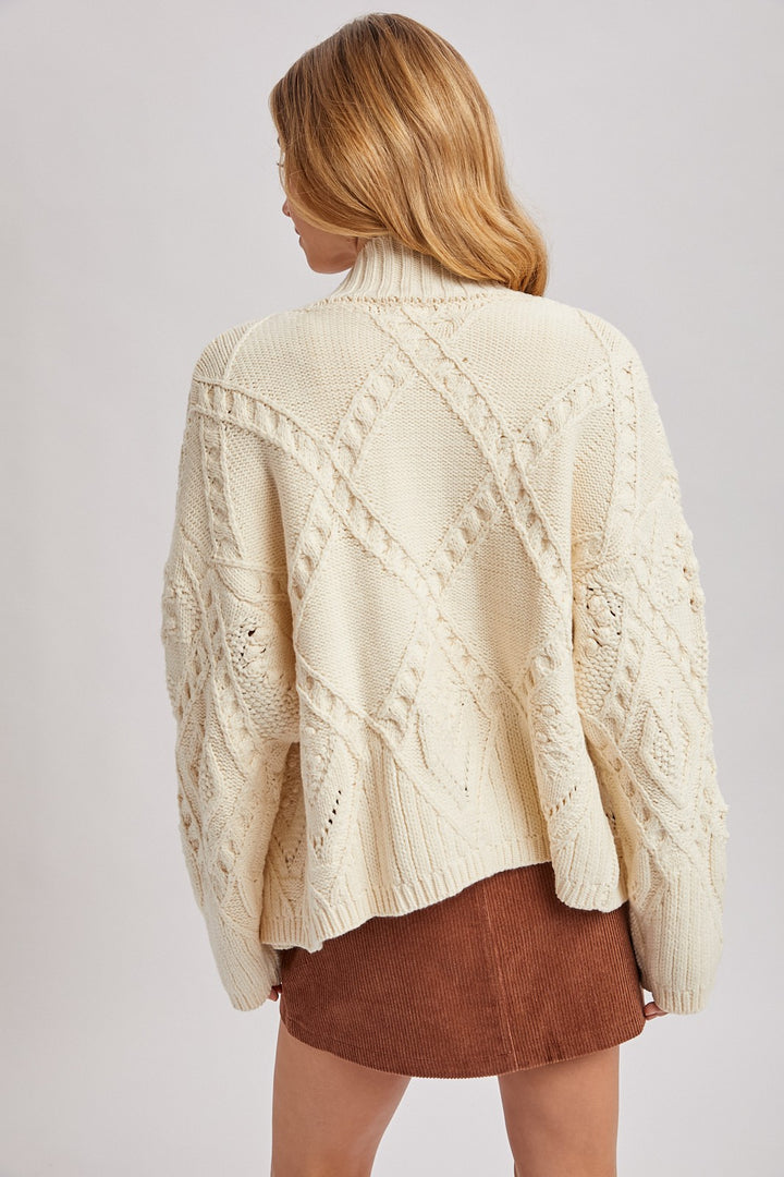 Isadora Button Down Mock Nek Cable Knit Cardigan