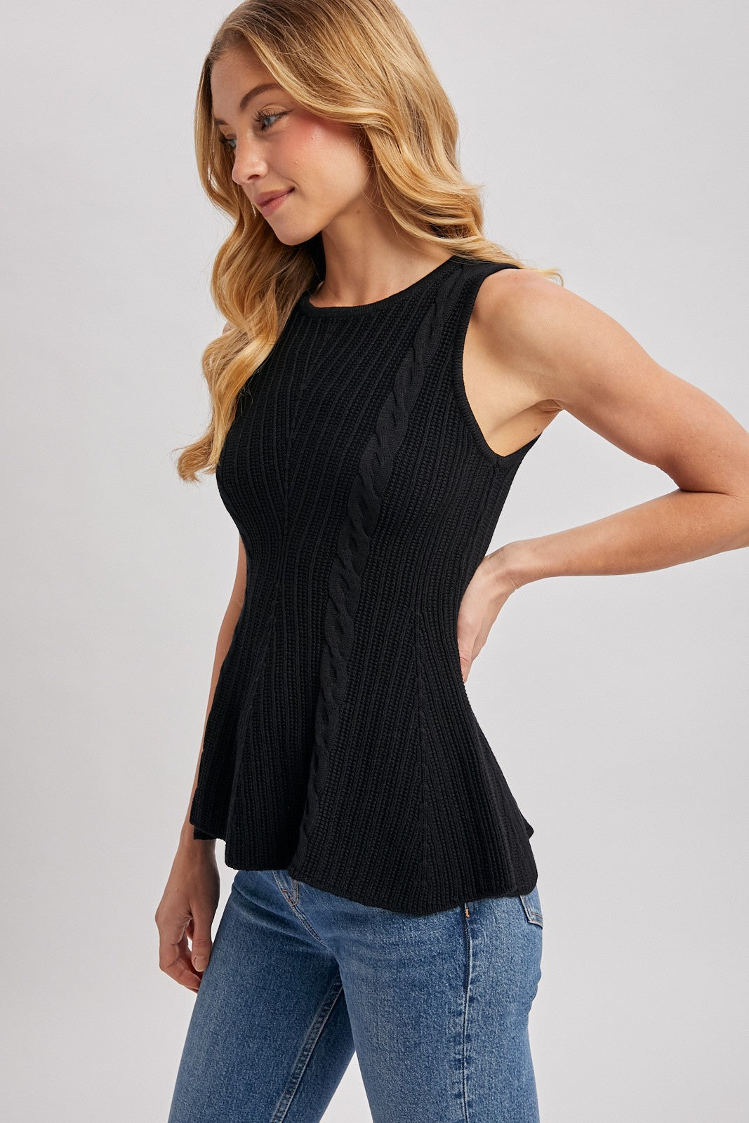 Emmeline Cable Knit Peplum Sleeveless Top