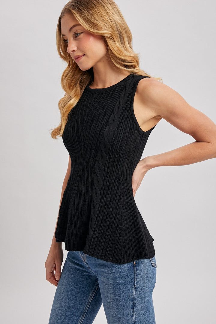 Emmeline Cable Knit Peplum Sleeveless Top
