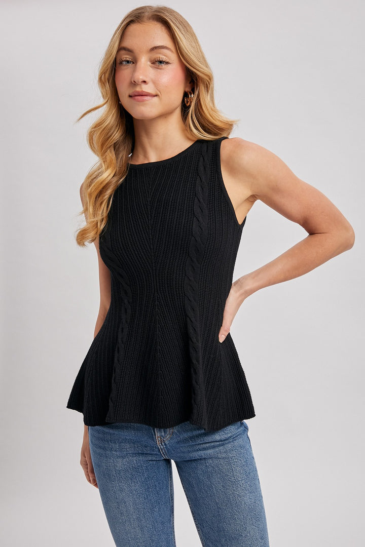 Emmeline Cable Knit Peplum Sleeveless Top