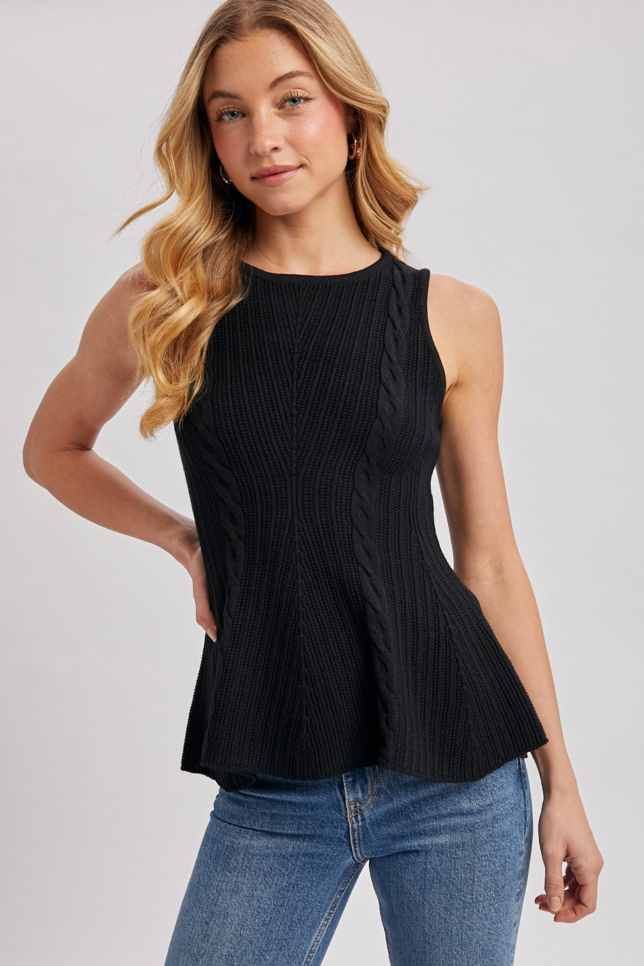 Emmeline Cable Knit Peplum Sleeveless Top