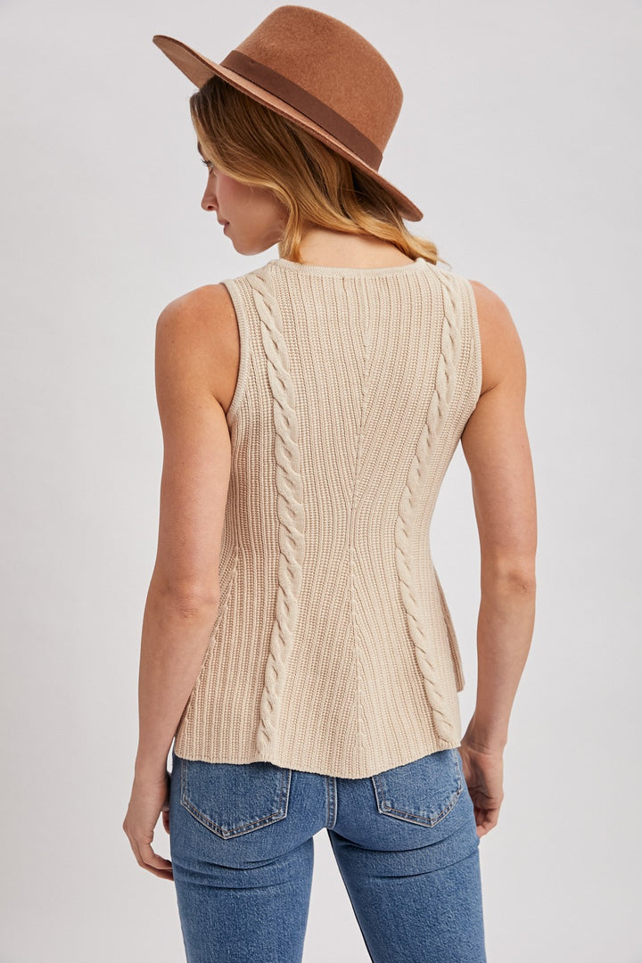 Emmeline Cable Knit Peplum Sleeveless Top