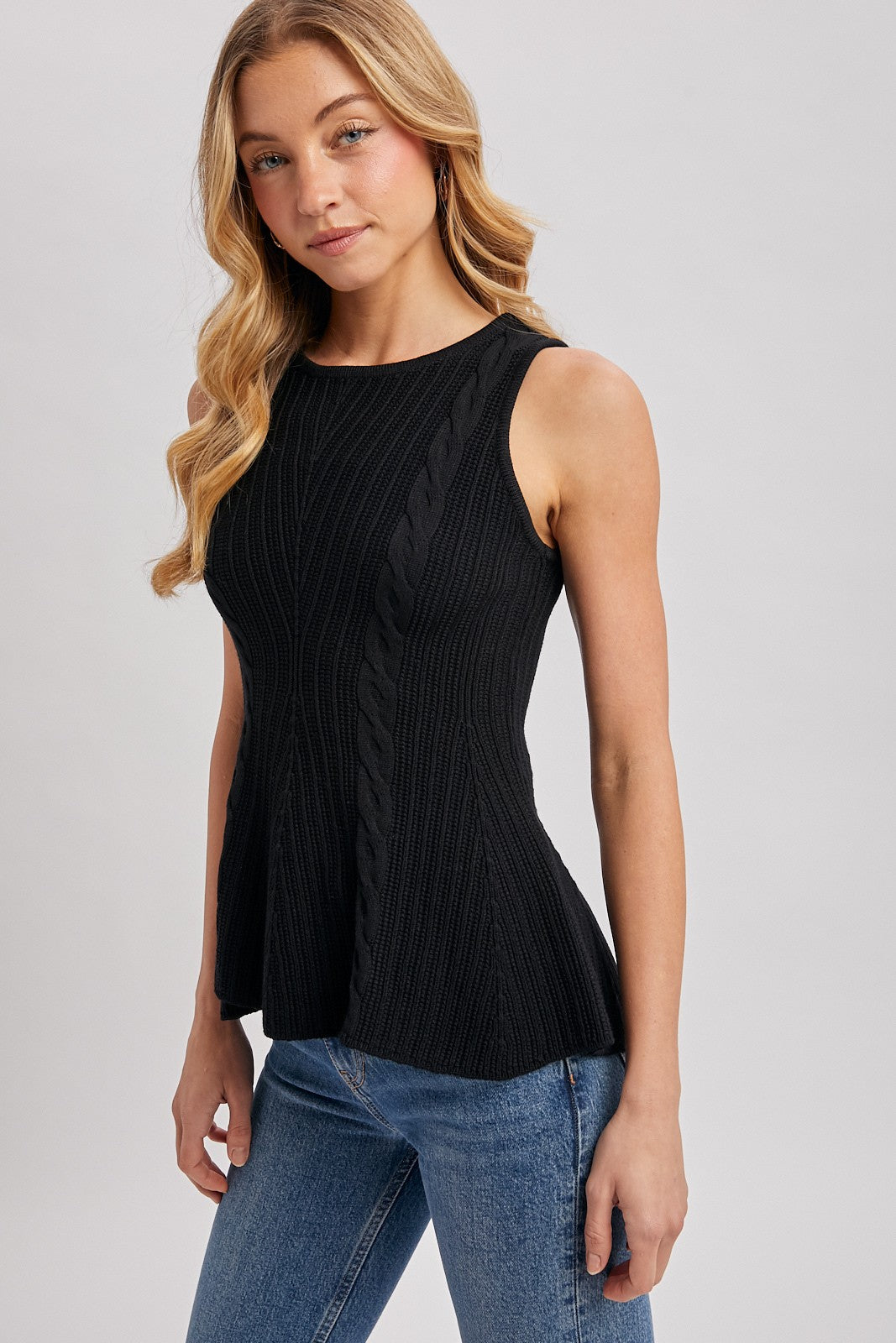 Emmeline Cable Knit Peplum Sleeveless Top