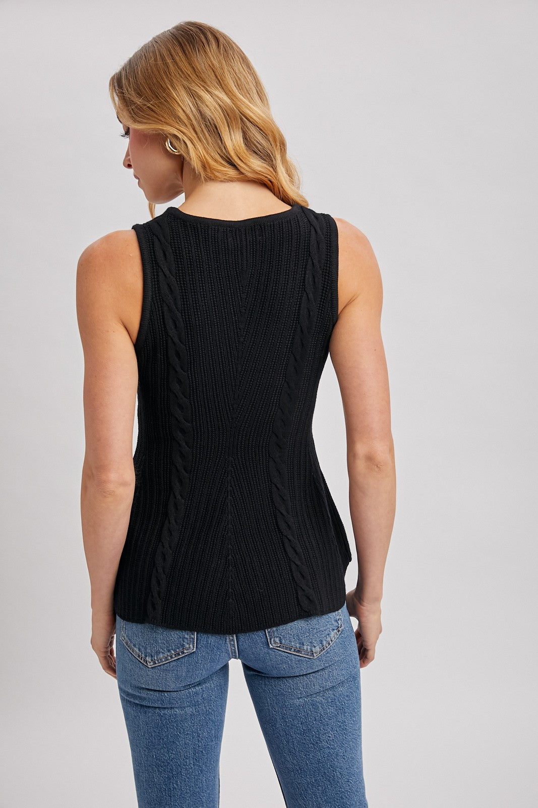 Emmeline Cable Knit Peplum Sleeveless Top