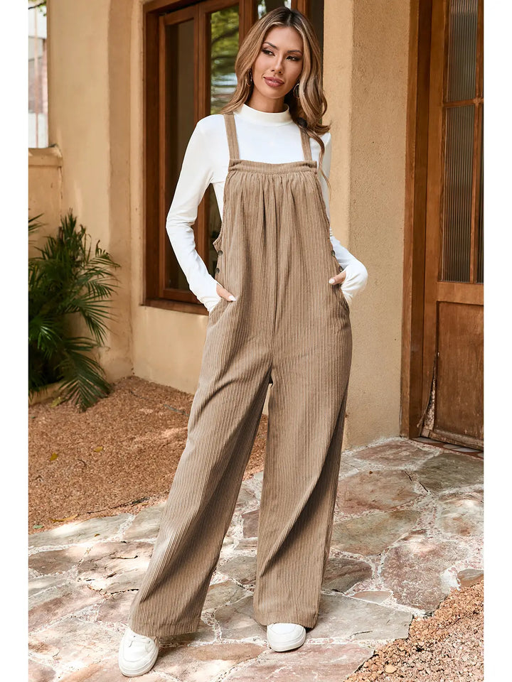 Solid Pocketed Loose Fit Corduroy Overall Gray Morn