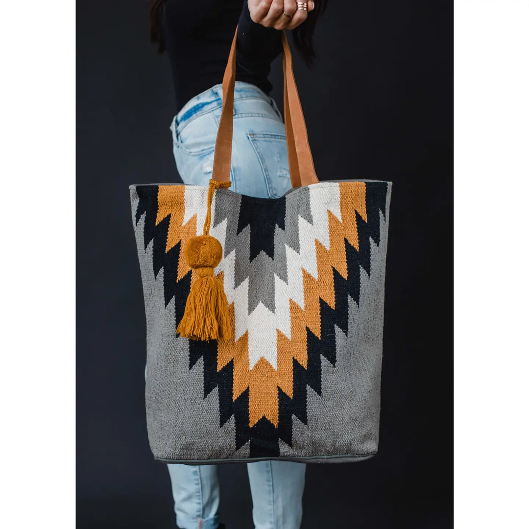 Gray, Black, Mustard, & Cream Aztec Tote