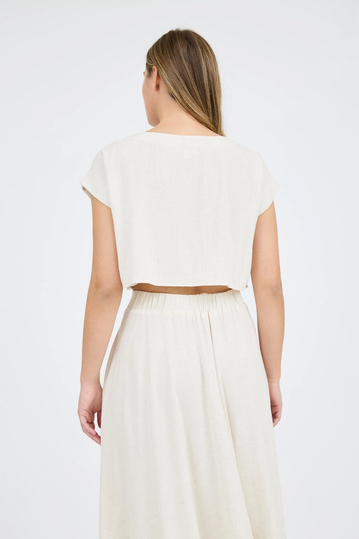 Gwyn Short Sleeve Cropped Boxy Linen Blouse