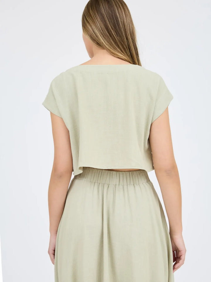 Gwyn Short Sleeve Cropped Boxy Linen Blouse