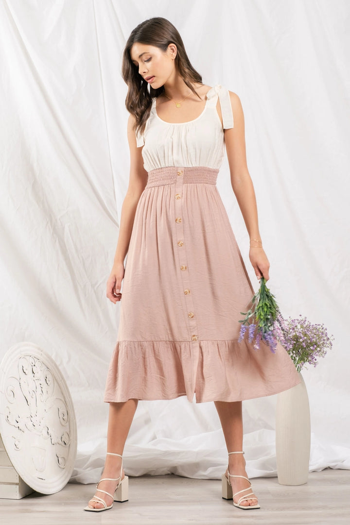 Elisha Scallop Knit Tank Pinstripe Midi Dress