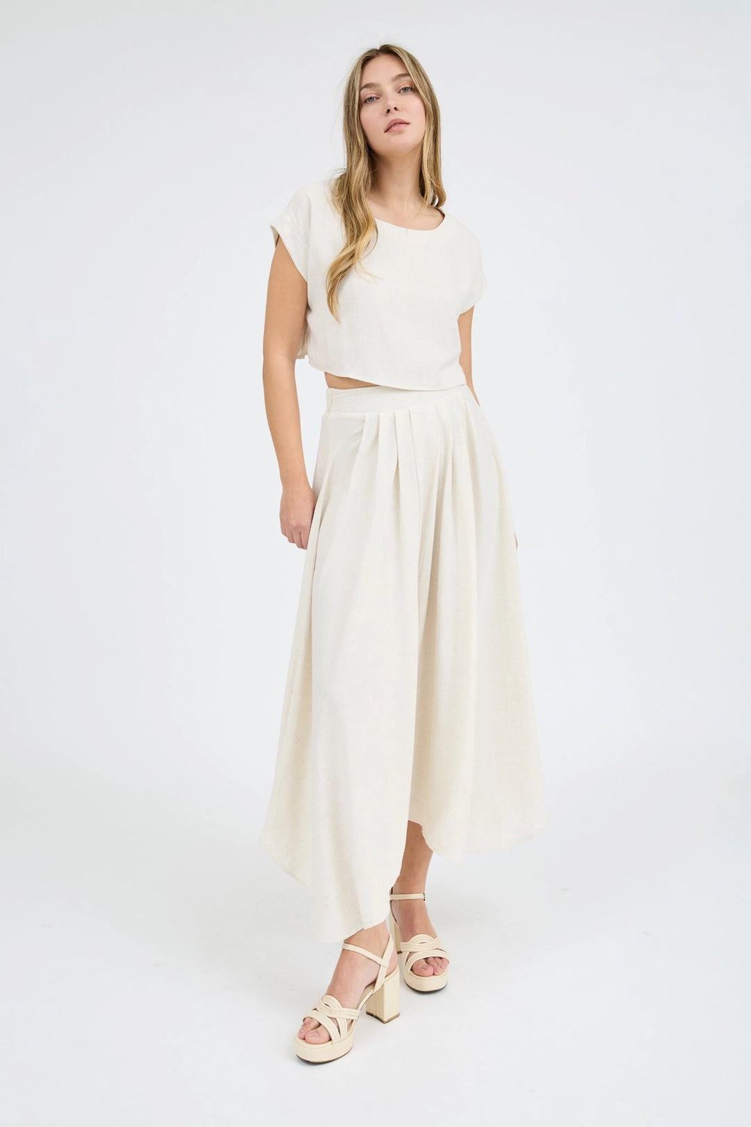Gwyn Short Sleeve Cropped Boxy Linen Blouse