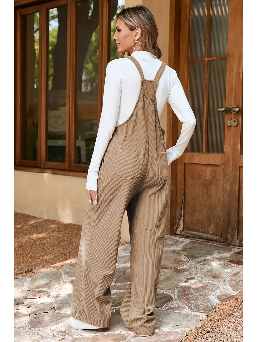 Solid Pocketed Loose Fit Corduroy Overall Gray Morn