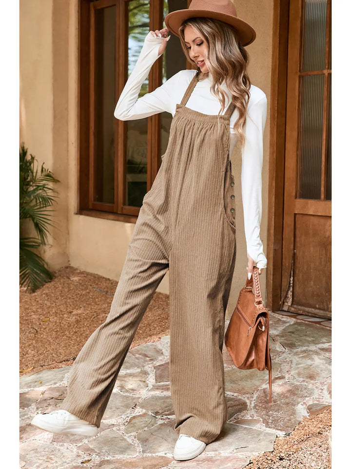 Solid Pocketed Loose Fit Corduroy Overall Gray Morn