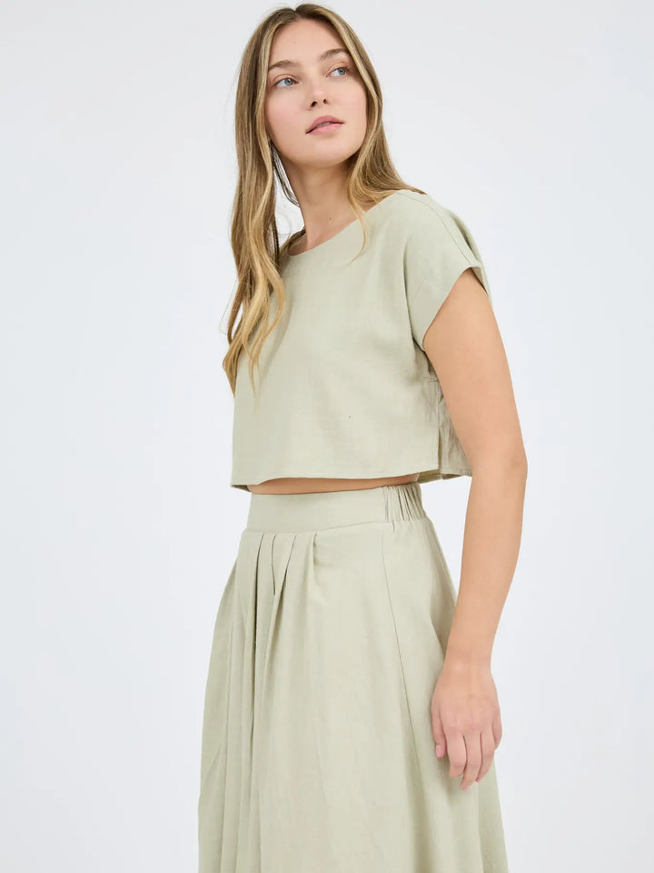 Gwyn Short Sleeve Cropped Boxy Linen Blouse
