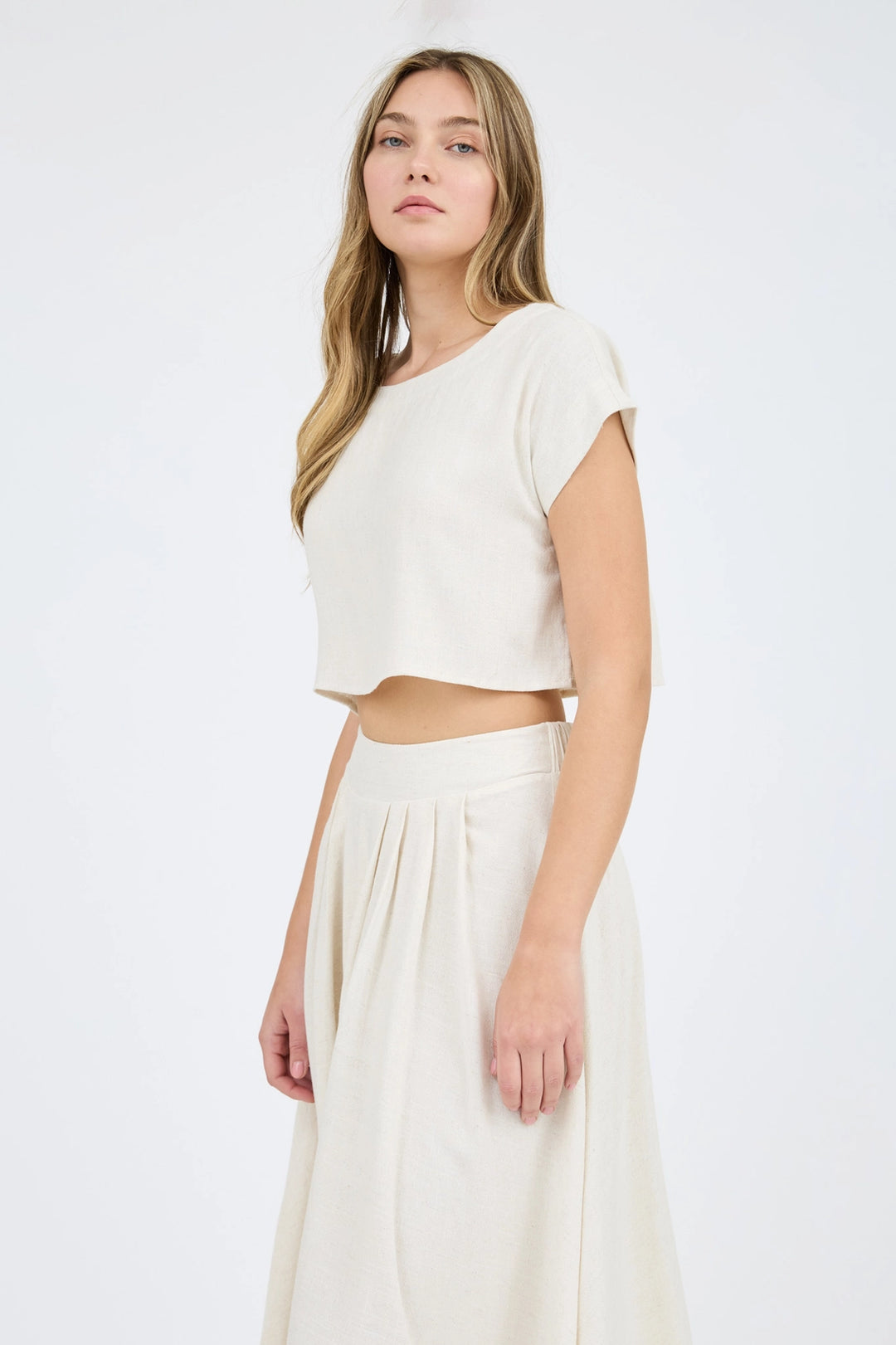Gwyn Short Sleeve Cropped Boxy Linen Blouse