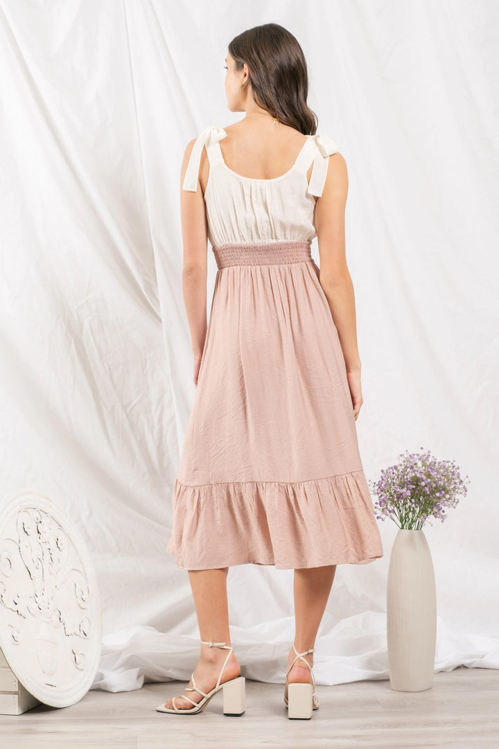 Elisha Scallop Knit Tank Pinstripe Midi Dress