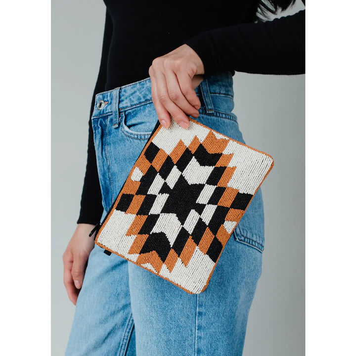 Beige, Brown, & Black Aztec Wristlet