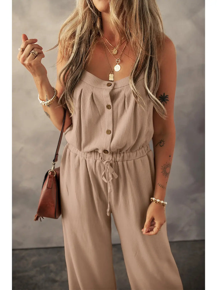 Textured Drawstring Jumpsuit Pale Khaki