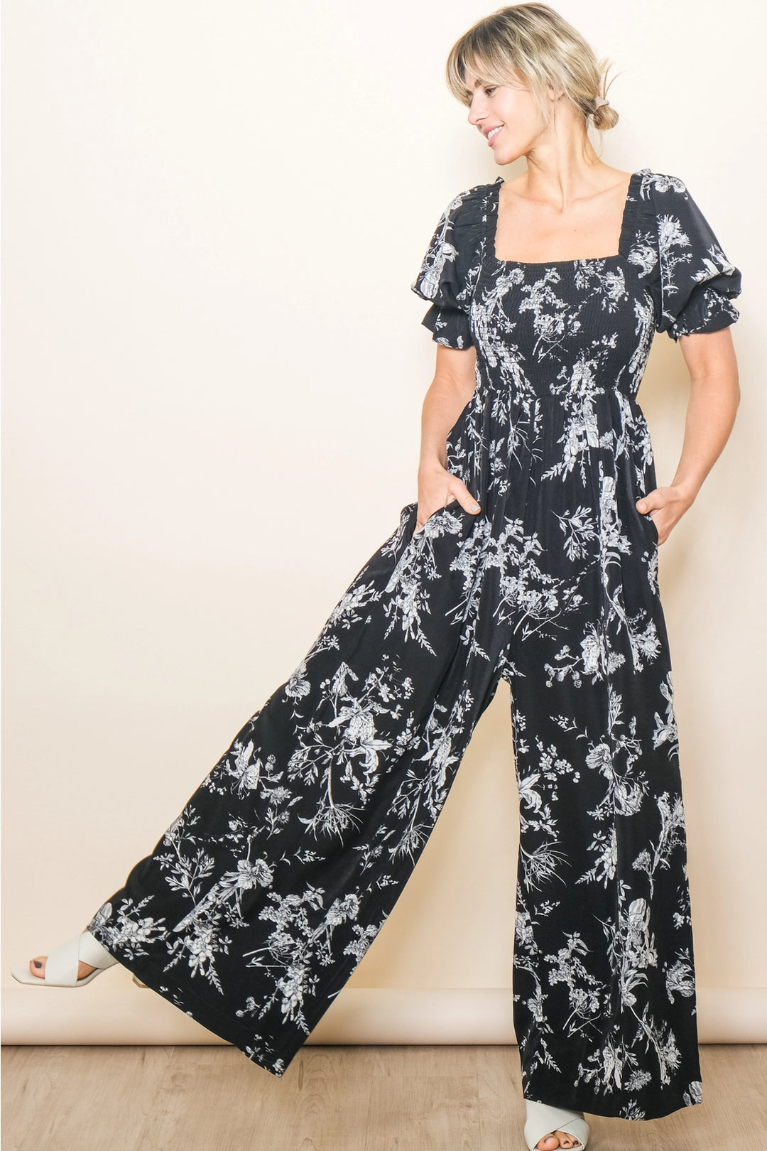Solana Puff Sleeve Wide Leg Floral Jumper