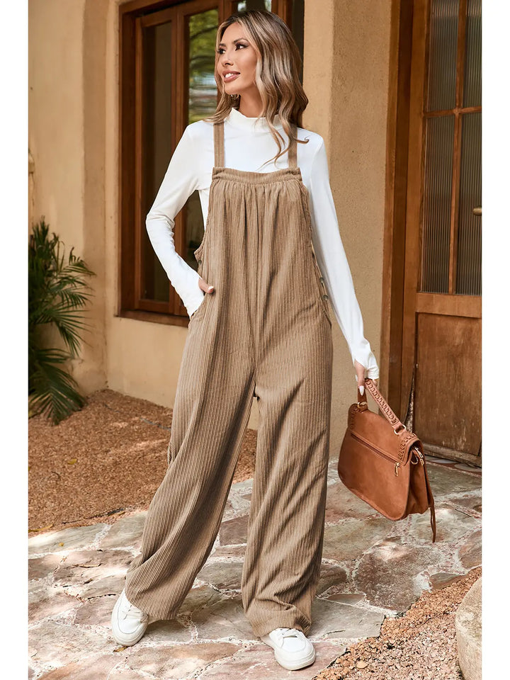 Solid Pocketed Loose Fit Corduroy Overall Gray Morn